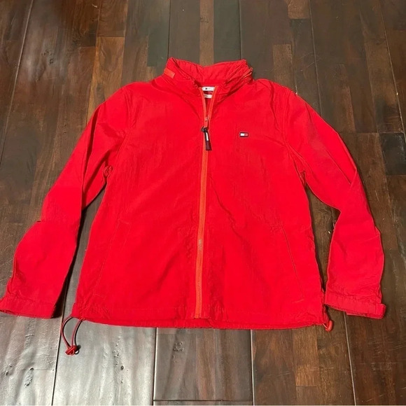 Tommy Hilfiger Vintage Red Windbreaker Womens Size Large Full Zip - Picture 1 of 10